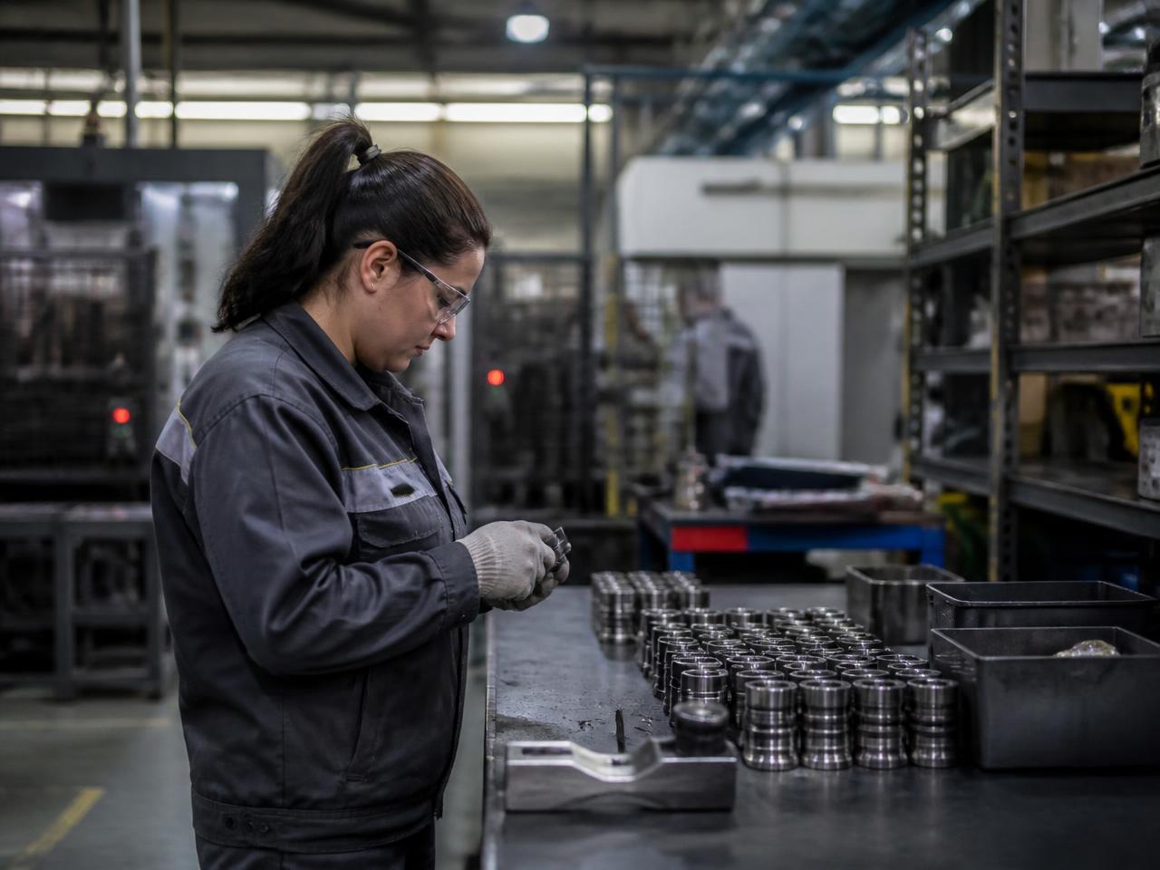 Inspeção de peças na linha de produção de um fornecedor industrial